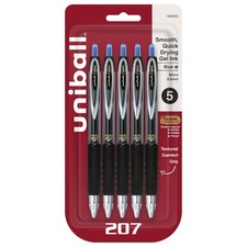 207 Retractable Gel Pens, Micro Point 0.5mm , Blue, 5 Count