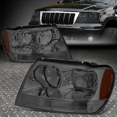 FOR 99-04 JEEP GRAND CHEROKEE WJ SMOKED HOUSING AMBER CORNER HEADLIGHT HEAD LAMP