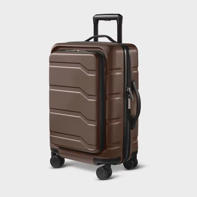 Hardside Carry On Spinner Suitcase with Front Pocket - Open Story Chocolate