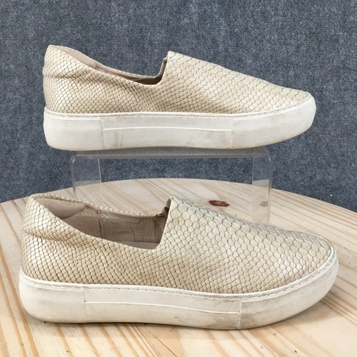 J/Slides Slip On Platform Sneaker Shoes Womens 8 Comfort Snakeskin Leather Beige