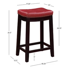 Linon Claridge Backless Counter Stool Red Faux Leather Wood Frame in Dark Brown