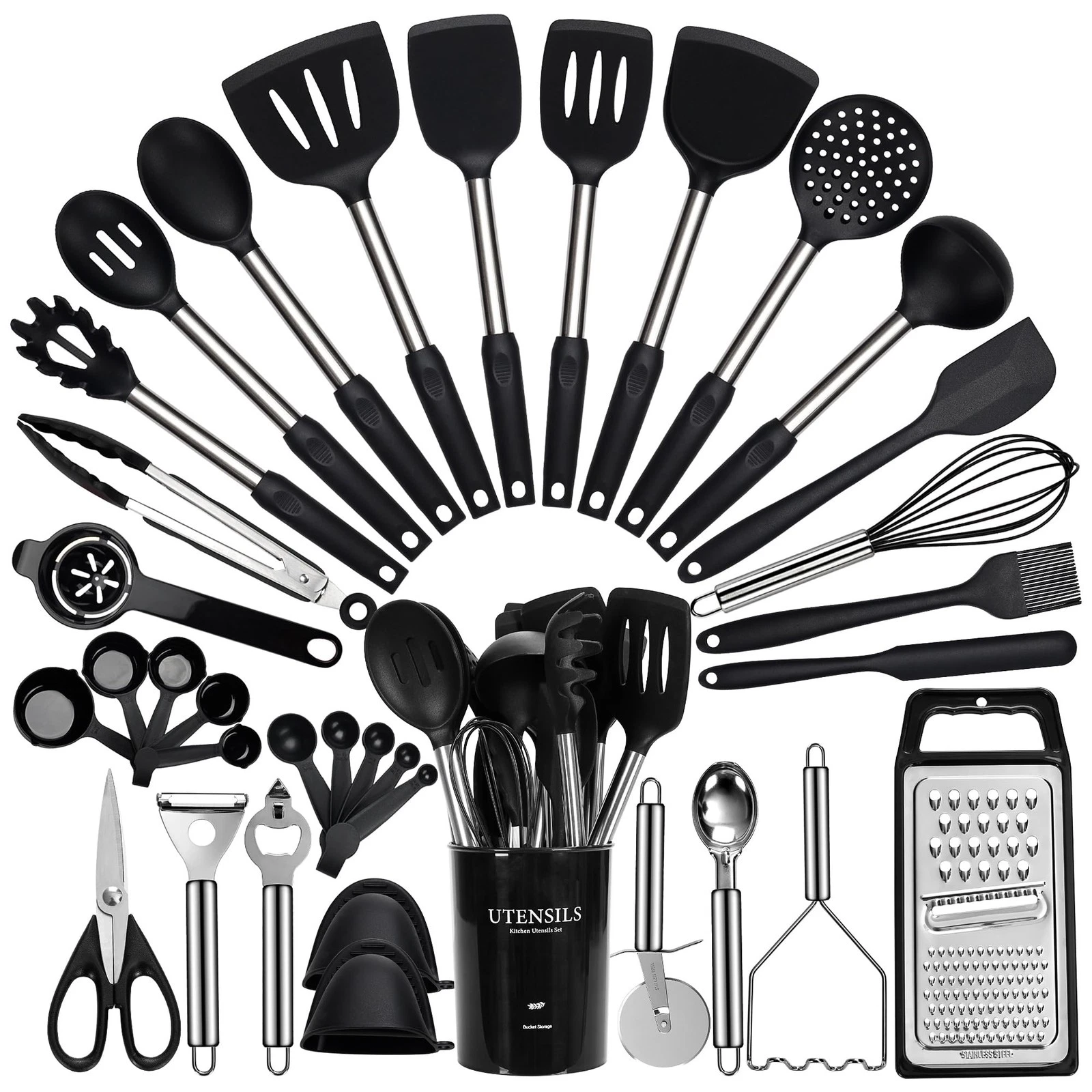 Large Cooking Utensils Set, 35 Pcs Kitchen Utensils Set with Holder, Silicone...
