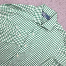 Polo by Ralph Lauren Mens Shirt Small Green White Gingham Checkered Button Down