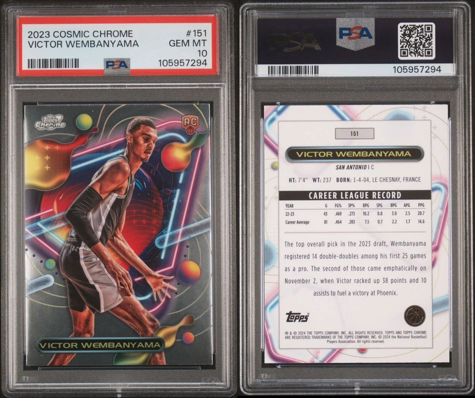 PSA 10 Victor Wembanyama RC 2023-24 Cromo Cósmico GEMA COMO NUEVO Bajo POP! Foto 3 de 3