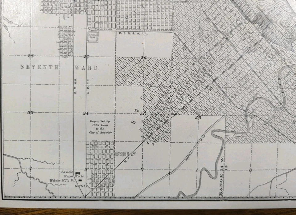 Vintage 1900 SUPERIOR WISCONSIN Map 14"x11" Old Antique Original LAKE SUPERIOR - Image 4 of 4