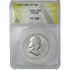 1951 Franklin Silver Half Dollar PF 58 ANACS Proof 50c Coin SKU:I25609