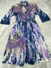 Vintage 90s Dress Small Blue Cotton Heavy Denim Collared Long Tie Dye Lace