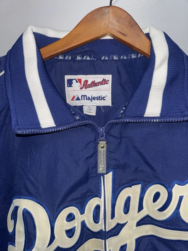 Chaqueta de bombardero forrada Dugout azul auténtica L Majestic para hombre de colección Foto 4 de 4