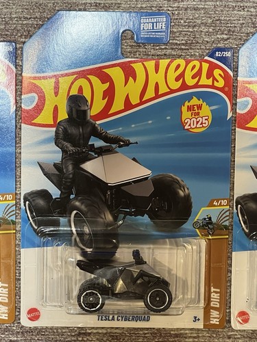 Hot Wheels 2025 Tesla Cyberquad #82/250 - HW Dirt Lot Of 3 New Chrome HTF ! - Picture 3 of 6