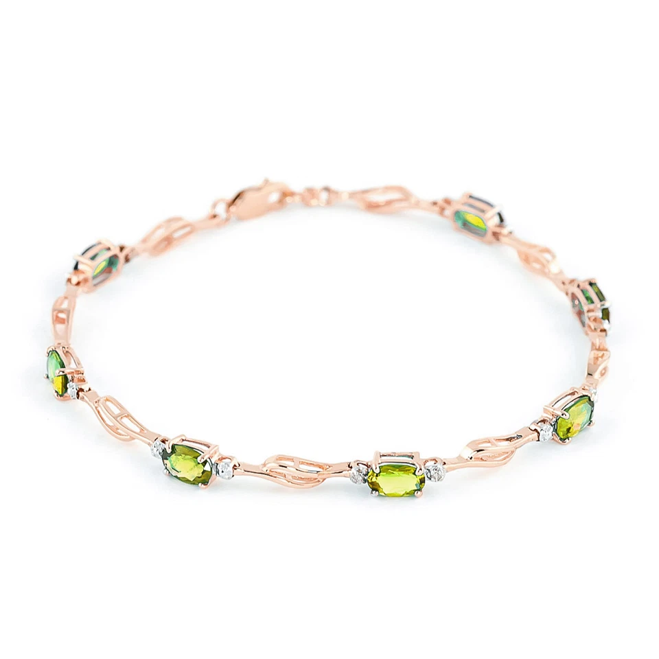 14K. SOLID GOLD TENNIS BRACELET WITH PERIDOT & DIAMOND - Image 2 of 4