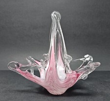 Vintage Murano Lavorazione Stretch Glass Pink Swirl Basket Bowl