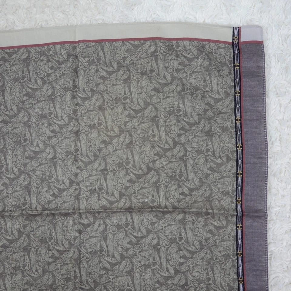 N877 CELINE Jacquard Flower Gray Cotton Scarf Scarves Pocket Square 19" X 19" - Image 3 of 4