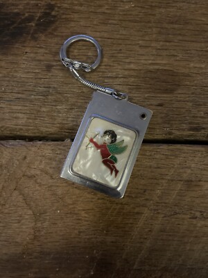 Vtg Red Angel Wings Bow Arrow Faux Mother Of Pearl FOB Keychain Phone Index K9