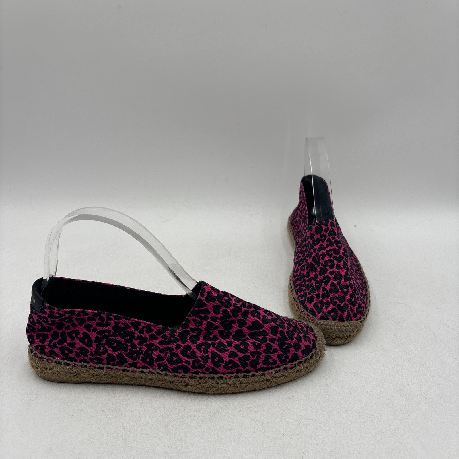 Ballerine espadrillas Saint Laurent rosa nero stampa leopardata tela donna taglia 39