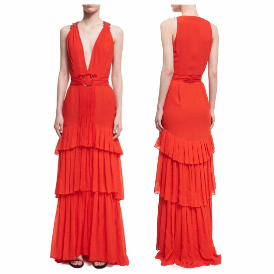 Vestido Roberto Cavalli de seda Georgette cuello en V profundo en capas talla 42IT/6 precio de venta sugerido por el fabricante 4800 USD Foto 4 de 4