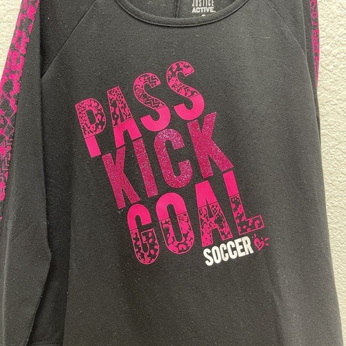 JUSTICE Active Soccer SHIRT Girls Youth Sz 7 BLACK Pink Leopard Pass Kick Goal - Picture 8 of 10
