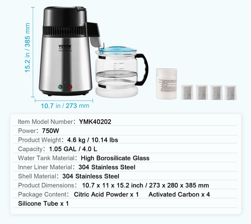 Wasserdestiller, 4L 1,05 Gallonen Reinwasseraufbereiter Filter für Heimarbeitsplatte. - Bild 2 von 11