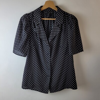 YAS Damen Gr. S schwarz weiß gepunktet Kragen Kurzarm Bluse Freizeit Sommer