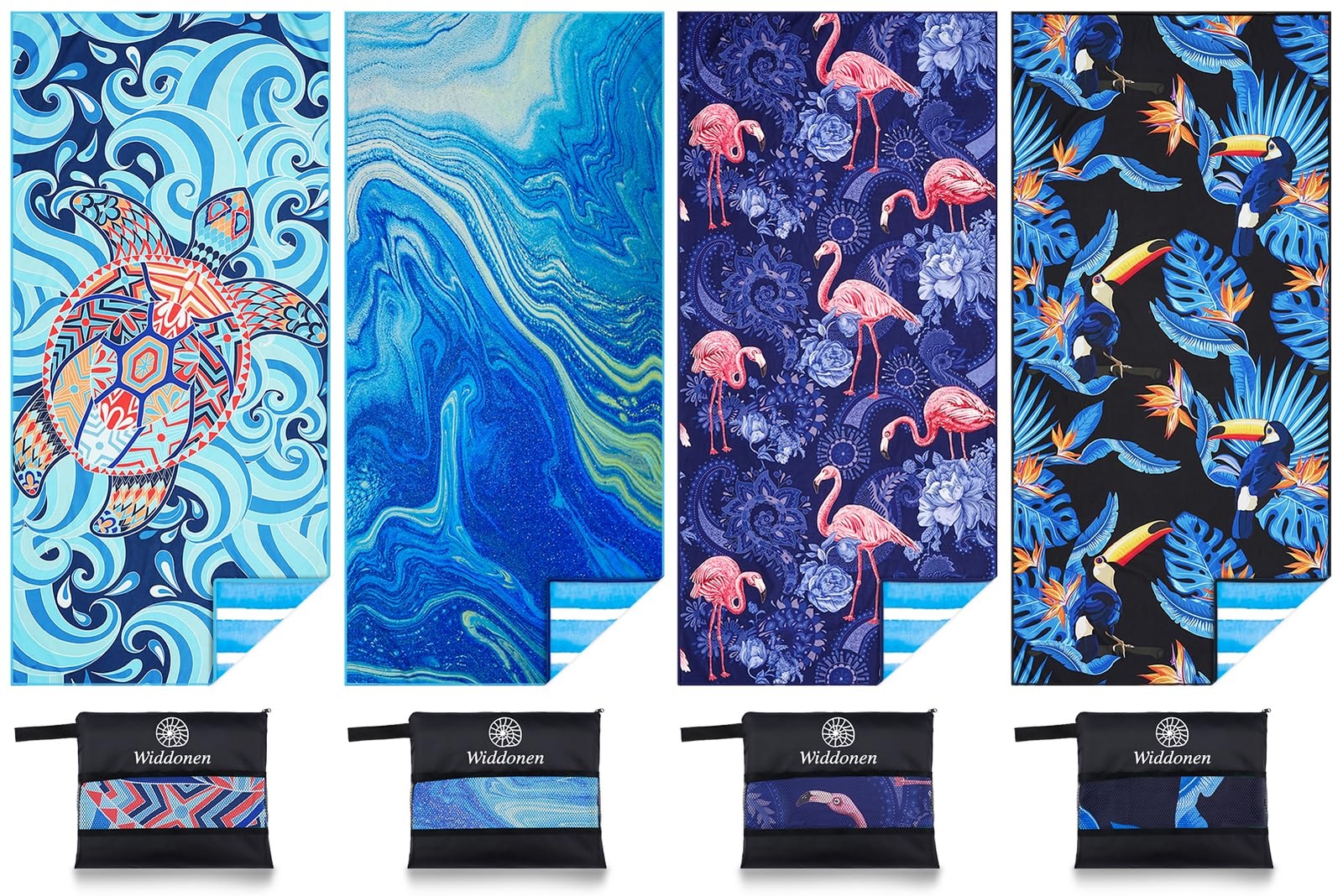 4-Pack Quick-Dry Sand-Free Lightweight Microfiber Beach Towels Compact & Portable