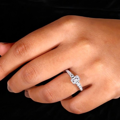 IGI Lab Grown Emerald Cut Diamond Wedding Ring 1.65 Ct 14k Gold 5 6 7 White - Picture 8 of 15