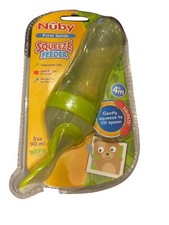 Nuby Silicone Squeeze Feeder With Spoon, Green Baby Bottle, 3 oz, BPA Free NEW