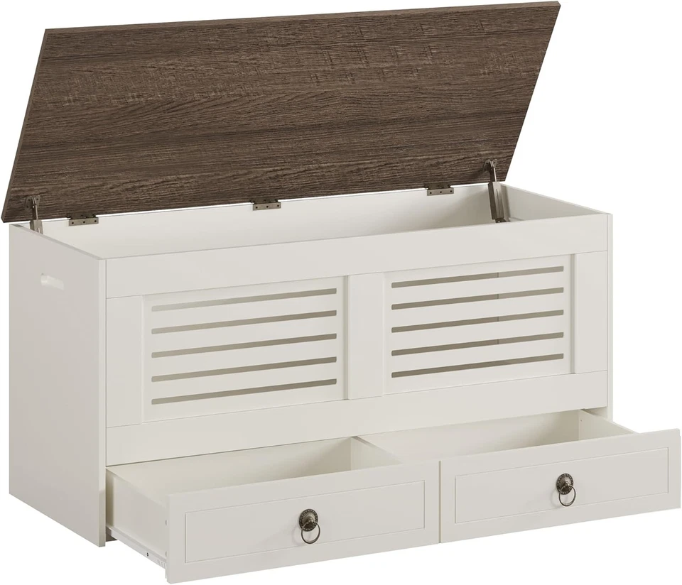 Cofre de almacenamiento de madera de entrada y banco de zapatos para sala de estar | 39,3" blanco suave Foto 2 de 4