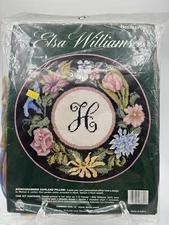 Elsa Williams "H" Monogrammed Garland Pillow Wool Needlepoint Kit 12" Round NEW