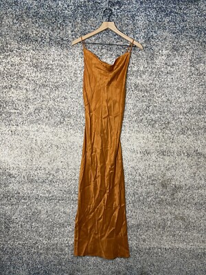 anthropologie brown satin dress Salome | Chocolate Brown Twisted Asymmetric Midi Dress main image 0