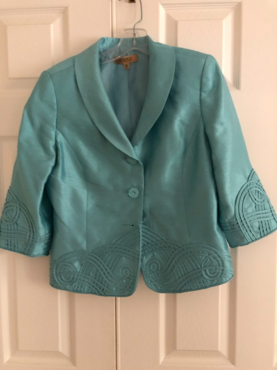 Kasper Petite Size 10P Turquoise Blue Suit Jacket Women Formal