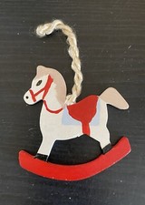 Vintage Flat Wooden Rocking Horse Hanging Christmas Ornament Hand Painted