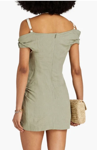 Mini abito Jacquemus Foglio misto lino VERDE SAGE KAKI FR42