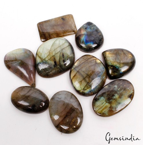 Lote de piedras preciosas de cabujón mezcla suelta multi brillo labradorita natural 320 quilates ~ 9 piezas - Imagen 3 de 5
