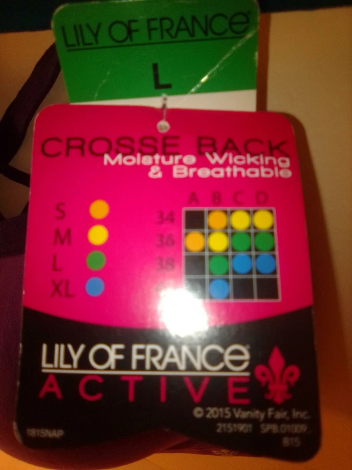 Sujetador deportivo activo espalda cruzada Lilly of France tinta púrpura impacto medio talla L nuevo Foto 3 de 4