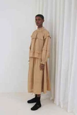 Skall Studio Aster Shirt Ruffle Tiered Long Sleeve Oversize Sheer Tunic Top S 36