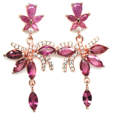PNG 925 Sterlingsilber Ohrringe 3x6 mm Pink Turmalin Rubin & Zirkonia
