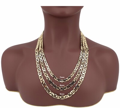 Yellow Mariner Anchor Chain 7mm 8mm 9mm Necklace Bracelet 14K Gold Plated