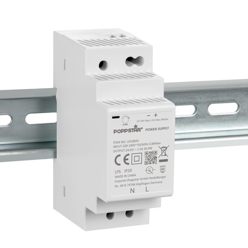 Poppstar Netzteil für Hutschiene 24V DC 1,5 A 36W (Input 100-240V AC) - Bild 5 von 5