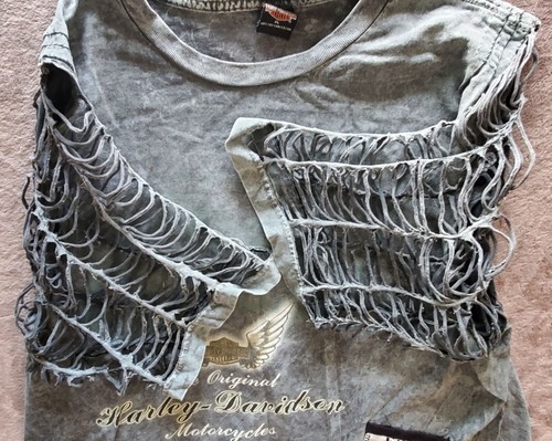 Harley-Davidson Motorcycle T-Shirt XL Distressed Razor Cut Sleeves OOAK Pocket - Picture 7 of 11