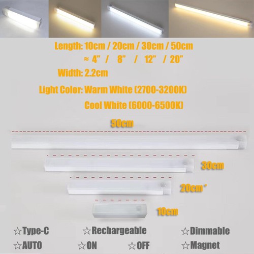 10-50cm LED Motion Sensor Under Cabinet Light USB Type-C for Closet Wardrobe - Picture 10 of 13