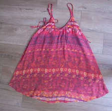 Red 70's Boho Bohemian Side Laced SoCal Beach Dress cultural paisley floral