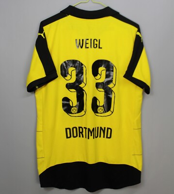 BORUSSIA DORTMUND 2015 2016 HOME FOOTBALL SHIRT SOCCER JERSEY PUMA M #33 WEIGL