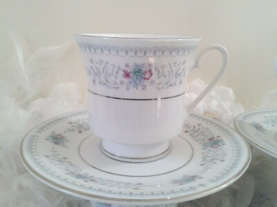 Floral Chinesische Teetasse & Untertasse - Silberrand - Mandarine - Liling China - Brandneu