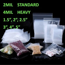 2-4Mil Clear Small Plastic 1.5x 2x 3 4 5" Zip Reclosable Top Lock Jewelry Bag