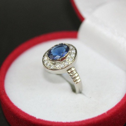 Elegant Oval Shape Blue Zircon Handmade Ring in 925 Silver Sterling for Men - Picture 5 of 9
