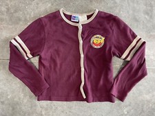 VTG 90s Y2K WINNIW THE POOH CARDIGAN PATCH SEWN BURGUNDY KIDS LARGE 10/18