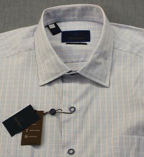 David Donahue Performance Logo Mens White Checker Casual Dress Shirt NWT 14 31 S