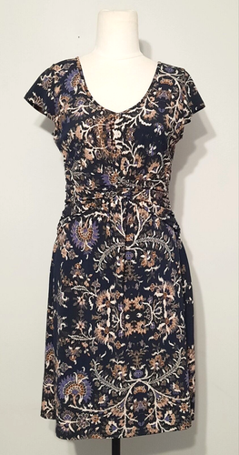 Leona Edmiston Size 10 Navy & Mauve Aztec Print Short Sleeve Shift Dress