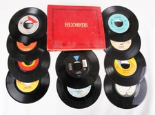 Lot of 10 Rock 45 rpm Records w 7" Record Storage Holder Tote, Holds 10