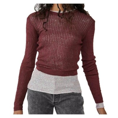 *NEW* Free People H2O Crew Mesh Cropped Long Sleeve Pullover Black Extra Large