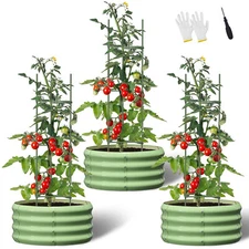 SLSY 3 Pcs Galvanized Raised Garden Bed with Tomato Cages For PlantingVegetables